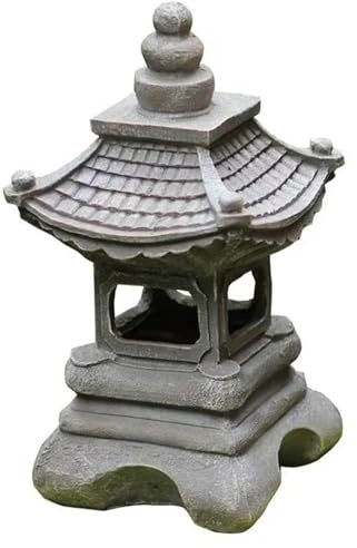 Generic - Lanterne de pagode asiatique - Lanterne solaire en pierre - Lumières décoratives de jardin - Gris ambre