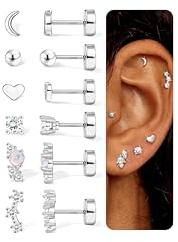 Chriscoco Orecchini Donna Oro/Argento in Acciaio Chirurgico - Set Piccoli Piercing Anallergici per Trago Helix