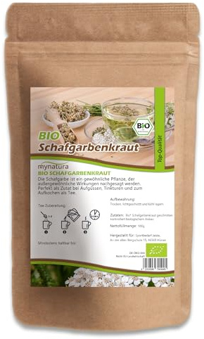 Mynatura Bio Schafgarbenkraut getrocknet und geschnitten | Schafgarbe | Kräutertee | Teekräuter | Tee kochen | Vegan | Im Beutel 500g