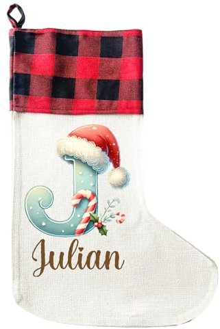 LIEBTASTISCH Chaussettes de Noël personnalisées - 40 cm x 30 cm - Chaussettes de Noël pour la Saint-Nicolas ou Noël - À remplir - Sac cadeau - Botte de Père Noël à suspendre, Lettre 1, M