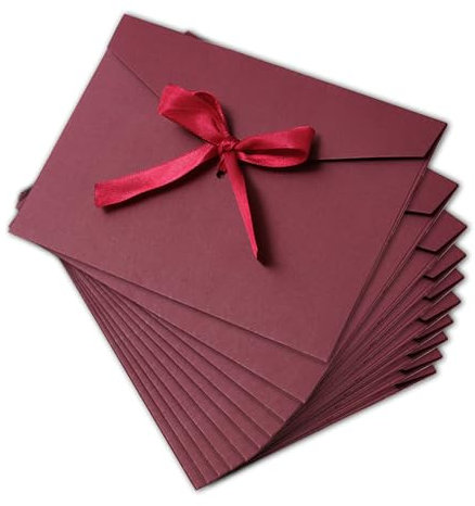 TUONYIS 10 Stück Schöne Briefumschläge, Kraftpapier Umschläge mit Schleife, Retro Vintage Kraft Kuvert Briefkuvert Briefhülle für Weihnachten Geburtstag Valentinstag Hochzeit Geschenk Karten (Rot)