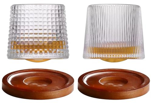BAIFULAI 2 vasos de whisky de 200 ml, vasos de whisky con posavasos de bambú, juego de vasos para degustación de cócteles Scotch Bourbon