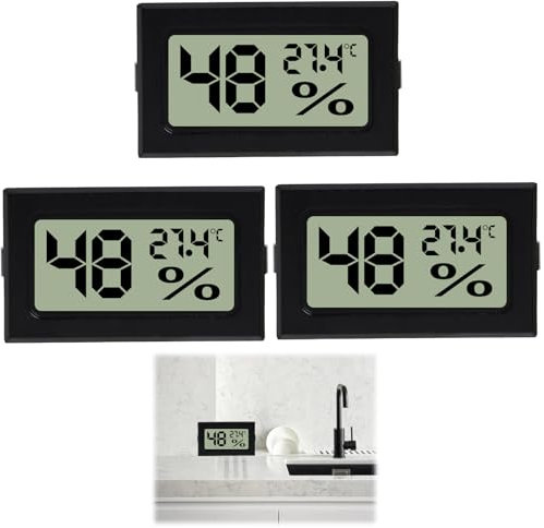 3 Pièces Mini LCD Digital Thermomètre Hygromètre, Température Humidité, 50~70℃ 20%~90%, RH Thermomètre Portable Thermo Hygromètre Indicateur pour Bureau Cuisine Humidors Incubateurs Reptiles