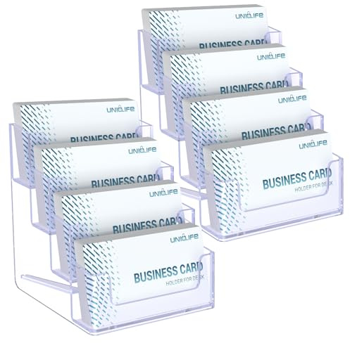 Uniclife 2 Pack Acrylic Business Card Holder for Desk 4 Slots Clear Business Card Display Stand for Men & Women Desktop Business Card Organizer Card Stand for Office Home Exhibition, 240 Card Capacity