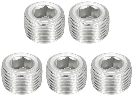 QUARKZMAN 5 stycken hane gängade bussningskontakter, NPT 3/8 tum rostfritt stål insex gängade rörfästen för rörkopplingar och tätningar, silver