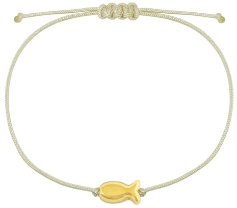 Selfmade Jewelry Armband Damen Silber Fisch Größenverstellbares Makramee-Armkettchen mit Fischchen Handmade Inkl. Geschenk-Verpackung (Gold - Beige)