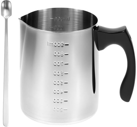 QWORK® Olla para hacer velas 1000 ml, fundidor cera velas de acero inoxidable con mango resistente al calor y marcas de escala, derretidor de cera para velas con cuchara