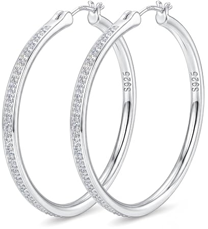 FANCH Grandi Orecchini Cerchio Argento 925 per Donne Ragazze Zirconia Cubica Scintillante Orecchini in Strass Leggero Ipoallergenico Placcato Oro Bianco 18K Orecchini Cerchio 60MM Argento