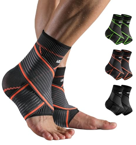 ZAHRVIA Fotledsbandage med 3D-stickning - Justerbar ankelbandage för plantarfascit & Akillessena - Andningsbar fotbandage för sport & vardag (1 par) (Orange, Medium)