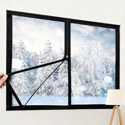 Kit de Aislamiento para Ventanas con Cinta de Adhesiva Ampliada de 4 cm, Lámina Transparente de Aislamiento para Ventanas El Kit de Sellado para Ventanas en Invierno(Negro)