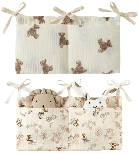2 organizadores 2 en 1 para cuna de bebé, organizador colgante ajustable, organizador para cuna de bebé, bolsa de juguetes para pañales, ropa, juguetes (oso + estampado de ardilla)