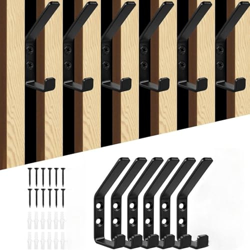 ASQzhuLIWing 6pcs Percheros Pared Paneles Acusticos 12.6mm Gancho Doble Vintage para Colgar Ropa Sombreros Bolsos Tazas Llaves para Colgar Ropa Sombrero Dormitorio Baño Cocina Armario