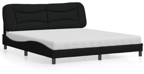 QUAHEAS Hvar Säng med madrass, svart, 180 x 200 cm, tygöverdrag, komfortskum, H2/H3 vändmadrass, modern design