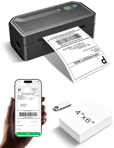 PKMHLXS Shipping Label Printer 4x6 Bluetooth Thermal Label Printer for Small Business, Warehouse or Home Office, Compatible with Windows iOS Android Mac, USPS Amazon Etsy
