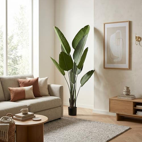 Well Home Planta Artificial Decorativa Grande Realista para Interiores: Palmera Platanera Artificial de 160cm