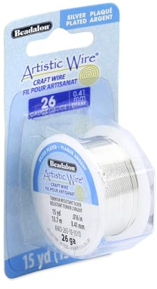 Artistic Wire, 26 Gauge Silver Plated Tarnish Resistant Colored Copper Craft Wire, Tarnish Resistant Silver, 15 yd