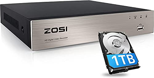 ZOSI 2MP H.265+ Grabador DVR de Vigilancia y 1TB Disco Duro para CCTV Kit Cámaras Seguridad, con Alarma de Movimiento, Acceso Remoto