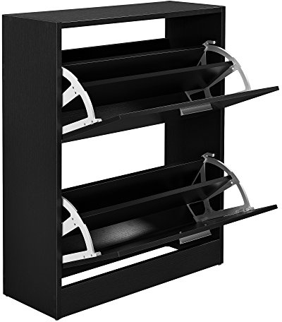 [en.casa] Meuble à Chaussures 2 Abattants Armoire de Rangement Étagères Amovibles Porte-Chaussures Moderne Élégant pour 12 Pairs Entrée Salon Couloir Panneau de Particules 81 x 63 x 24 cm Noir