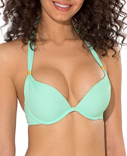 Smart & Sexy Women's Swim Secret Mega Push-up Halter Bikini Top, Mint Chip, 34A
