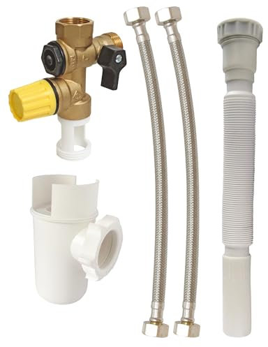 SOMATHERM FOR YOU, Kit complet de raccordement pour chauffe-eau avec groupe de sécurité, siphon, flexible d'évacuation extensible et flexibles sanitaires pour installation facile