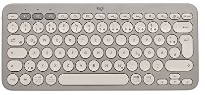 Logitech K380 Multi-Device Bluetooth Wireless Keyboard, Easy-Switch Design, Slim, tragbar, 2 Jahre Batterie, kompatibel mit PC, Laptop, Windows, Mac, iPad OS, Apple TV, Deutsches QWERTZ - Sand