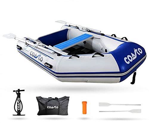 Coasto - Annexe Gonflable Slat 230 - BT-CSL230C Bateau Pneumatique Plancher Latte Carbone - 3 Places, 230x130cm - Design, Confort, Solide - Pack 2 Pagaies, Pompe et Sac de Transport - White Blue