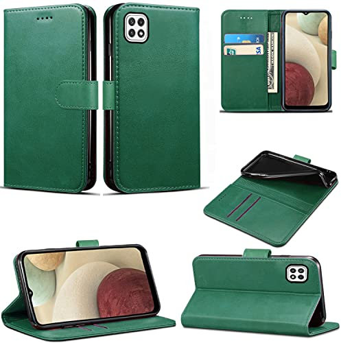 Mobile Stuff For Samsung Galaxy A22 5G Case Leather Wallet Book Flip Folio Stand View Cover Pouch With Magnetic Closure for Samsung Galaxy A22 5G (Dark Green)