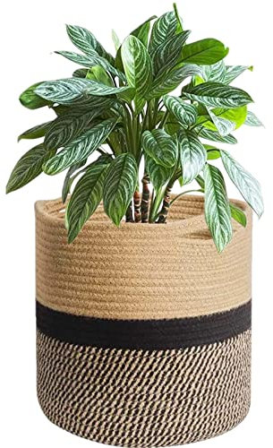 KMERCE Cesta para Plantas, macetas de Fibra de algodónc, Cestas Trenzadas Maceta con asa, Macetas para decoración Interior, Cesta Plegable de Almacenamiento para el hogar, diámetro de 20 cm