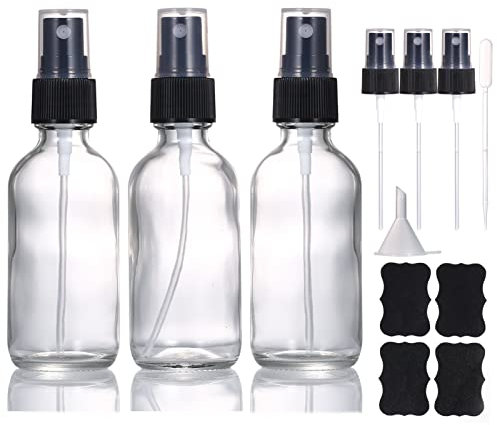 LIYUABU 60ml Clear Glass Spray Bottles,Small Empty Fine Mist Perfume Refillable Reusable Travel Spray Bottle for Essential Oils/Hair/Aromatherapy/Cleaning/Cosmetic with Extra Spray Nozzle(3 Pack)