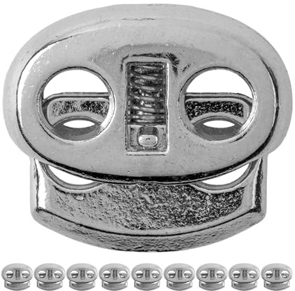Your Day Mate Tapón de cordón, 2 agujeros, 10 piezas, de metal, en plata, para cordones de hasta Ø 4 mm, pinza de cinta chaqueta, ropa, mochila, tapón de cordón de goma, cordones de cierre rápido