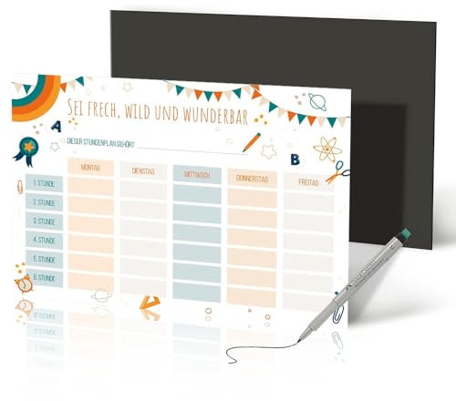 Primus Print Bunter Stundenplan A4 - Magnetisch & Abwischbar inkl. Stift - Wochenplaner für Kinder - Ideal für Kühlschrank, Perfekt für Schule & Zuhause - Made in Germany