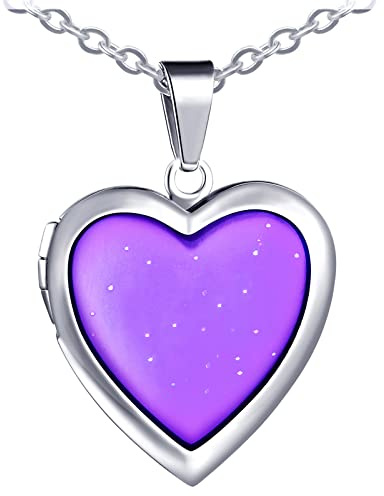 INFINIONLY Médaillon de Cœur pour Femme et Homme - Collier en Acier Inoxydable avec Pendentif d'Humeur Changeant de Couleur - pour Enfant et Adulte - Sensible à la Température