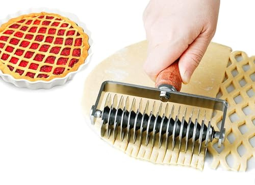 mumisuto Celosía Cortador de Rodillo,Cortador de Pizza Cortador de Repostería de Acero Inoxidable,Cuchillo de Rodillo de Masa con Mango de Madera, Acoplador de Masa para Pizza, Accesorios de Cocina
