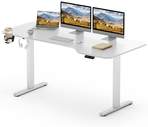 SANODESK Elektrischer Höhenverstellbarer Schreibtisch L-förmiger Schreibtisch Höhenverstellbar Memory Funktion und Haken für Heimbüro Homeoffice und Hause(160 x 75cm, weiß)
