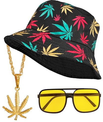 W WIDMANN MILANO Party Fashion - Set de mode hip-hop des années 90, chapeau de pêcheur, lunettes, chaîne, anneau, accessoire pour costumes de carnaval