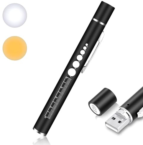 flintronic pupilllampa medicin, diagnostiklampa sjuksköterska räddningstjänst tillbehör, med pupillmätare och linjal, uppladdningsbar USB LED-stiftlampa för sjuksköterska studenter läkare