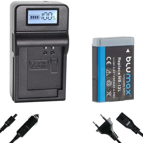 Blumax Akku kompatibel mit Canon NB-13L [ 1250mAh ] + Speed Charger für PowerShot G1 X G7 X Mark III - G5 X G9 X Mark II - SX730 HS / SX740 HS