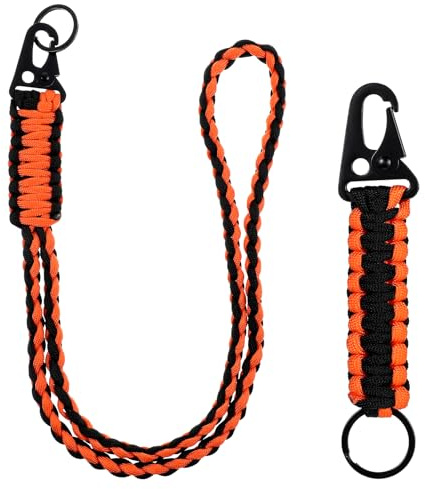 Simarro Paracord, porte-clés mousqueton, 2 pièces, tressé, cordon long et bouton à bec aigle, porte-badge, orange, noir