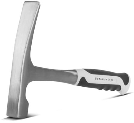 STAHLWERK Martillo de albañil de acero al carbono forjado | Martillo de ladrillo de alta calidad con mango de fibra de vidrio irrompible | Martillo de piedra con cincel para ver ladrillos y piedras