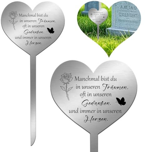 Grabschmuck Wetterfest Herz Grabstecker Grabgesteck Edelstahl Grabstein Grabdeko Rosen-Muster um Beileidsbekundung und Gedenken für Halloween den Todestag des Verstorbenen und Ostern Friedhof Deko