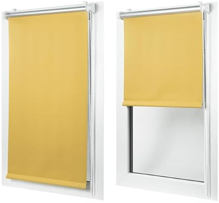 MakoStyl Rollos für Fenster Ohne Bohren - Verdunklungsrollo Gelb 60 cm Breite x 120 cm Höhe - Doppelrollo Klemmfix Ohne Bohren - Fenster Rollos für Innen 100% Blackout - Verdunkelnd Duo Rollo
