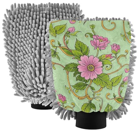 Yoogain Vintage rottingblad tryck blomma mikrofiber tvättvante repfria biltvätthandskar biltvättsvampar