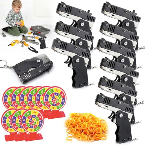 Pistole a Nastro in Gomma,Mini Pistola Pieghevole Elastico in Metallo,Pistole Pieghevoli con Elastico in Metallo Giocattolo (9, nero)