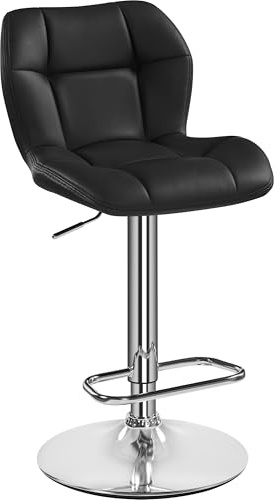 Yaheetech Sgabello Bar Alto Cucina Moderno Design in Similpelle con Schienale Girevole 360° Altezza Regolabile da Penisola Nero