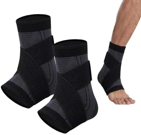 Chevillère Entorse et Maintien, 2 Pcs, Attelle Cheville avec Sangle pour Soulagement, Blessures, Prévention et Sport | Protège Cheville pour Homme et Femme | Pied Droit ou Gauche (Noir)