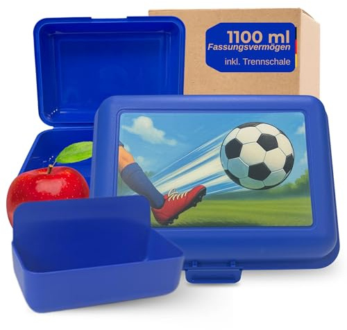 Lunchlåda för barn med motiv – robust matlåda för dagis, skola och på vägen – BPA-fri och smaklös – matlåda med fack ca 1 100 ml kapacitet, färg: motiv fotboll