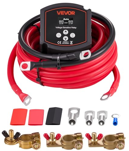 VEVOR Kit de Relé Aislador de Batería de Plomo-Ácido, Relé Sensible al Voltaje VSR 12V 300A 6m 2AWG con Voltímetro, Pantalla LCD e Interruptor de Desconexión de Batería, a UTV y ATV, 90 x 90 x 80 mm