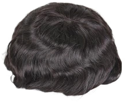 Uso Masculino Sistema de Peluca peluquín Cabello Humano for Hombres con Encaje francés y rayita PU Pieza Repuesto 7x9 Pulgadas Cabeza de Peluca(1B#)