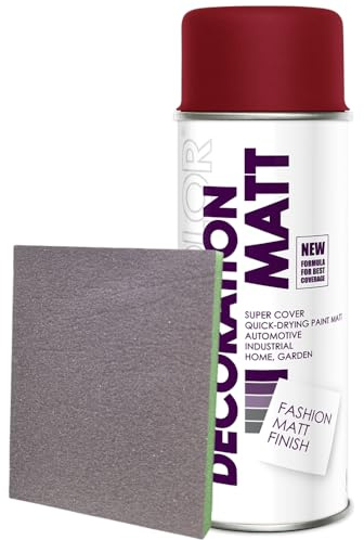 Craft-Equip DC Lackspray Matt nach RAL in 400ml zur Lackierung von Auto Stahl Aluminium Beton Holz und 1 Stück Schleifpad (1 Dose in weinrot MATT RAL 3005 + 1 Stück Schleifschwamm)