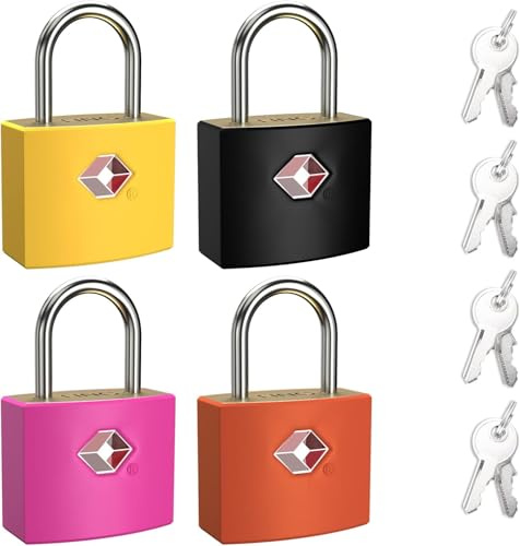 TSA Luggage Locks with Keys, [4 Packs][8 Keys] Diyife Key Travel Locks, Suitcase Padlock for Luggage, Keyed Luggage Locks Brass for Gym Lockers, Laptop Bags,Travel Suitcases etc